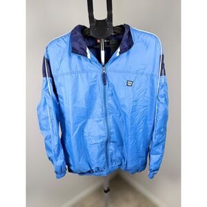 Vtg 90s Wilson Mens Blue Windbreaker Jacket Sporty Lightweight Lined Retro